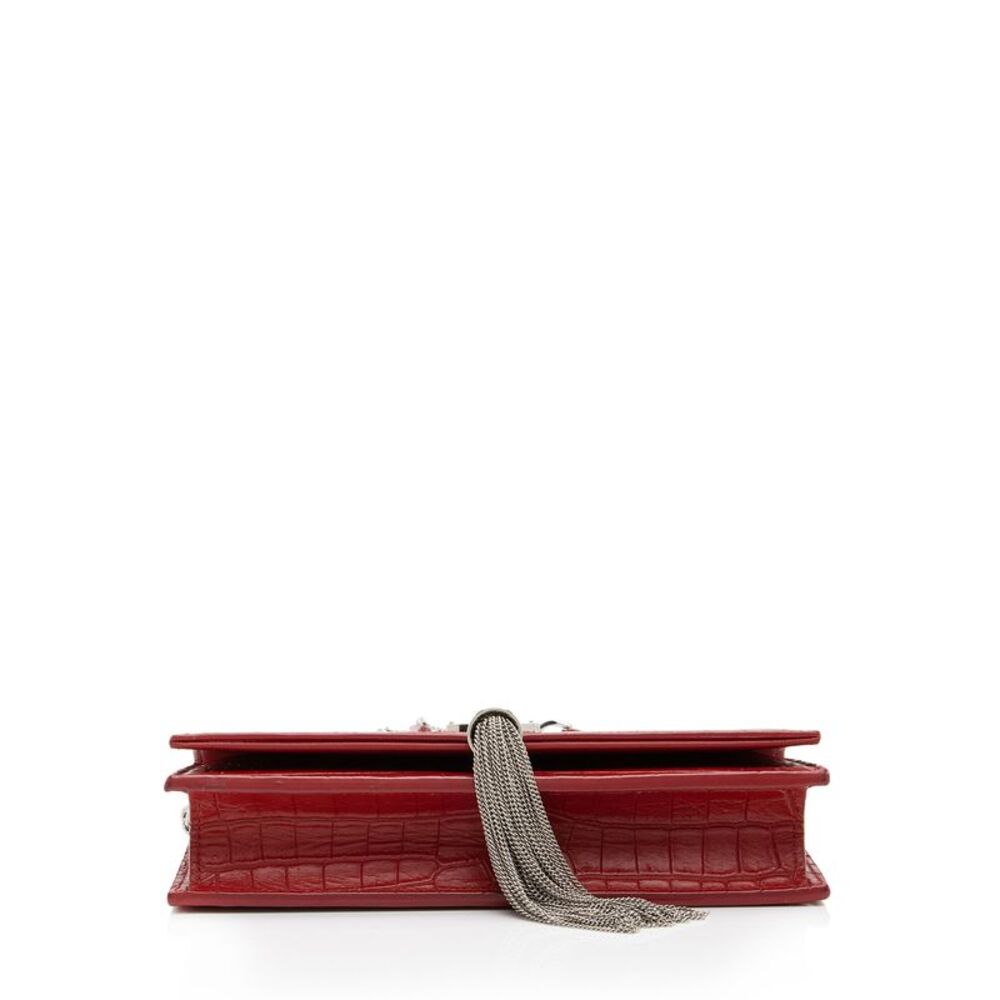 Saint Laurent Croc Embossed Leather Monogram Kate Tassel Chain Wallet - Picture 4 of 14